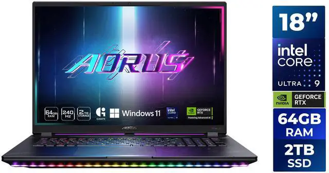 Main image of GIGABYTE AORUS MASTER 18 Gaming Laptop - 240Hz 2560x1600 Mini-LED - NVIDIA GeForce RTX 5090 - Intel Core Ultra 9 275HX - 2TB SSD with 64GB DDR5 RAM - Windows 11 Home AD