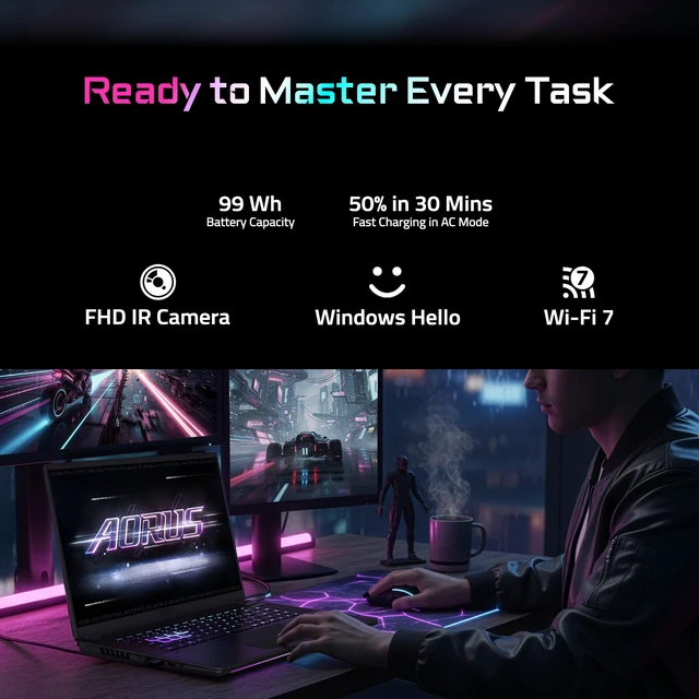 Alt view image 16 of 19 - GIGABYTE - AORUS MASTER 16 Gaming Laptop - 240Hz 2560x1600 OLED - NVIDIA GeForce RTX 5080 - AMD Ryzen 9 9955HX3D - 1TB SSD - 32GB DDR5 RAM - Windows 11 Home AD - 5° Black