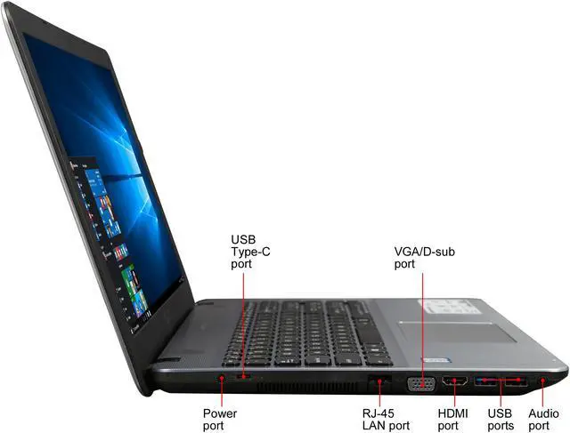 Alt view image 4 of 8 - ASUS Laptop VivoBook Intel Core i5-7200U 8 GB DDR4 Memory 1TB HDD Intel HD Graphics 620 15.6" Non-Touch Screen Windows 10 Home 64-Bit X541UA-DH51