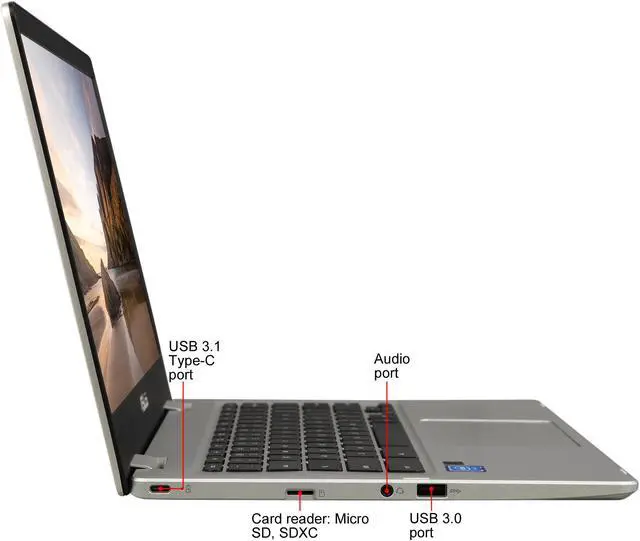 Alt view image 4 of 8 - ASUS Chromebook C423NA-DH02 14.0" HD NanoEdge Display with 180 Degree Hinge Intel Dual Core Celeron Processor, 4 GB RAM, 32 GB eMMC Storage, Silver Color