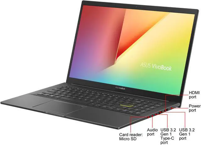 Alt view image 3 of 9 - ASUS VivoBook 15 K513 Thin & Light Laptop, 15.6" FHD Display, Intel i7-1165G7 CPU, NVIDIA GeForce MX350, 8 GB DDR4, 512 GB SSD, Fingerprint Reader, Windows 10 Home, Indie Black, K513EQ-NH71