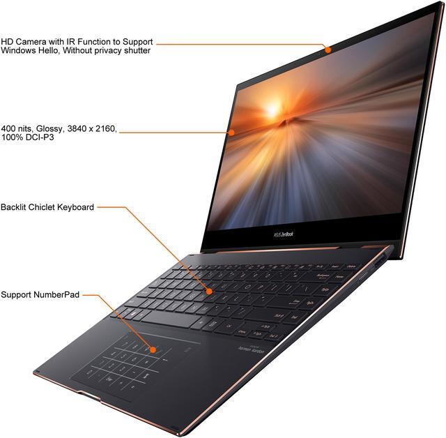 Alt view image 5 of 11 - ASUS ZenBook Flip S 13 Ultra Slim Laptop, 13.3" 4K UHD OLED Touch Display, Intel Evo, Intel Core i7-1165G7 CPU, Intel Iris Xe, 16 GB RAM, 1 TB SSD, Thunderbolt 4, TPM, Windows 10 Pro, Jade Black, UX371EA-XH77T