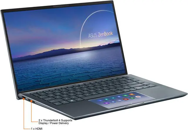 Alt view image 6 of 11 - ASUS ZenBook 14 Ultra-Slim Laptop 14" FHD NanoEdge Bezel Display, Intel Core i7-1165G7, NVIDIA MX450, 16 GB RAM, 512 GB SSD, ScreenPad 2.0, Thunderbolt 4, Windows 10 Pro, Pine Grey, UX435EG-XH74