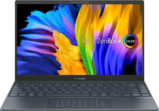 Main image of ASUS ZenBook 13 Ultra-Slim Laptop, 13.3" OLED FHD NanoEdge Bezel Display, AMD Ryzen 5 5500U, 8 GB LPDDR4X RAM, 512 GB PCIe SSD, NumberPad, Wi-Fi 5, Windows 10 Home, Pine Grey, UM325UA-DS51