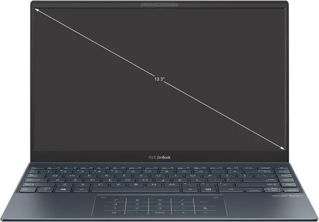 Alt view image 2 of 19 - ASUS ZenBook 13 Ultra-Slim Laptop, 13.3" OLED FHD NanoEdge Bezel Display, AMD Ryzen 5 5500U, 8 GB LPDDR4X RAM, 512 GB PCIe SSD, NumberPad, Wi-Fi 5, Windows 10 Home, Pine Grey, UM325UA-DS51