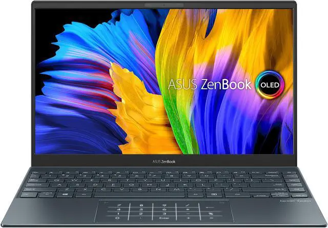 Alt view image 2 of 11 - ASUS ZenBook 13 Ultra-Slim Laptop, 13.3" OLED FHD NanoEdge, Intel Core i5-1135G7, 8GB RAM, 256GB SSD, NumberPad, Thunderbolt 4, Wi-Fi 6, Windows 10, AI Noise-Cancellation, Pine Grey, UX325EA-DS51