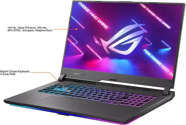 Alt view image 3 of 18 - ASUS ROG Strix G17 (2021) Gaming Laptop, 17.3" 144 Hz IPS, NVIDIA GeForce RTX 3060 Laptop GPU, AMD Ryzen 9 5900HX, 16 GB DDR4, 512 GB PCIe NVMe SSD, RGB Keyboard, Windows 10, G713QM-ES94