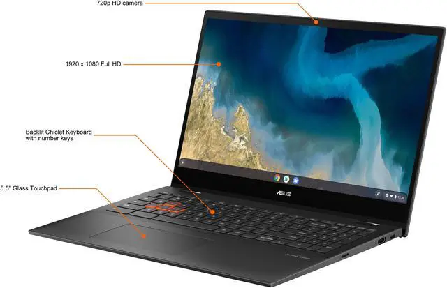 Alt view image 3 of 20 - ASUS Chromebook Flip CM5500FDA-DS344T Chromebook AMD Ryzen 3 3000 Series 3250U (2.60 GHz) 4 GB Memory 64 GB eMMC 15.6" Touchscreen Chrome OS