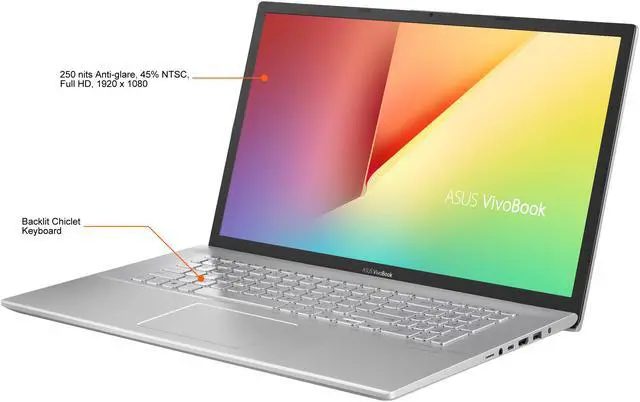 Alt view image 4 of 17 - ASUS VivoBook S17 S712 Thin and Light 17.3" FHD Display, AMD Ryzen 5 5500U CPU, 8 GB DDR4 RAM, 128 GB PCIe NVMe SSD + 1 TB HDD, Windows 10 Home, Transparent Silver, S712UA-DS54