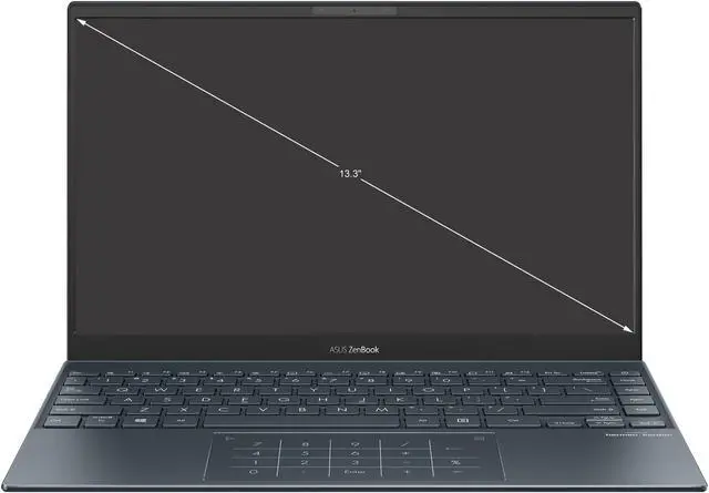 Alt view image 2 of 20 - ASUS ZenBook 13 Ultra-Slim Laptop, 13.3" OLED FHD NanoEdge Bezel Display, AMD Ryzen 7 5700U, 8GB LPDDR4X RAM, 512GB PCIe SSD, NumberPad, Wi-Fi 5, Windows 10 Home, Pine Grey, UM325UA-DS71