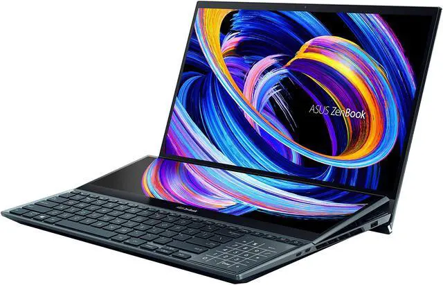Alt view image 3 of 18 - ASUS ZenBook Pro Duo 15 OLED UX582 Laptop, 15.6" OLED 4K UHD Touch Display, Intel Core i9-10980HK, 32GB RAM, 1TB SSD, GeForce RTX 3070, ScreenPad Plus, Windows 10 Pro, Celestial Blue, UX582LR-XS94T