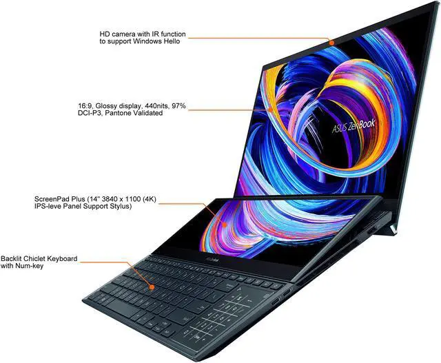 Alt view image 7 of 18 - ASUS Laptop Zenbook Pro Duo Intel Core i7 10th Gen 10870H (2.20 GHz) 16 GB Memory 1 TB PCIe SSD NVIDIA GeForce RTX 3070 Laptop GPU 15.6" 4K/UHD Touchscreen Windows 10 Pro 64-bit UX582LR-XS74T