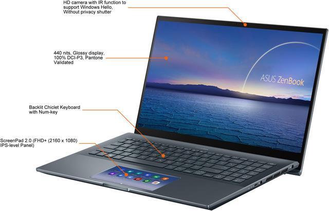 Alt view image 4 of 20 - ASUS ZenBook Pro 15 OLED Ultra-Slim Laptop 15.6" 4K UHD OLED NanoEdge Bezel Touch Display, Intel Core i7-10750H, NVIDIA GeForce GTX 1650 Ti, 16GB RAM, 1TB PCIe SSD, ScreenPad 2.0, Thunderbolt 3, Windows 10 Pro, Pine Grey, UX535LI-IH77T