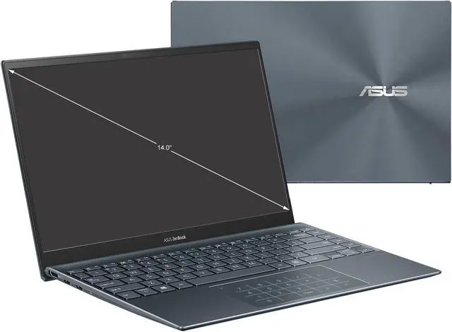 Alt view image 3 of 9 - ASUS ZenBook 14 Ultra-Slim Laptop 14" Full HD NanoEdge Bezel Display, AMD Ryzen 7 5800H CPU, AMD Radeon Graphics, 16GB RAM, 1TB PCIe SSD, NumberPad, Windows 10 Pro, Pine Grey, UM425QA-ES74