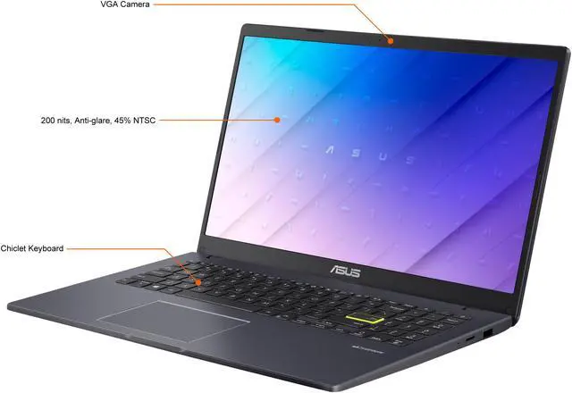 Alt view image 4 of 18 - ASUS Laptop E510 Ultra Thin Laptop, 15.6", Intel Celeron N4020 Processor, 4GB RAM, 256GB PCIe SSD, Windows 10 Home, Star Black, E510MA-RS06