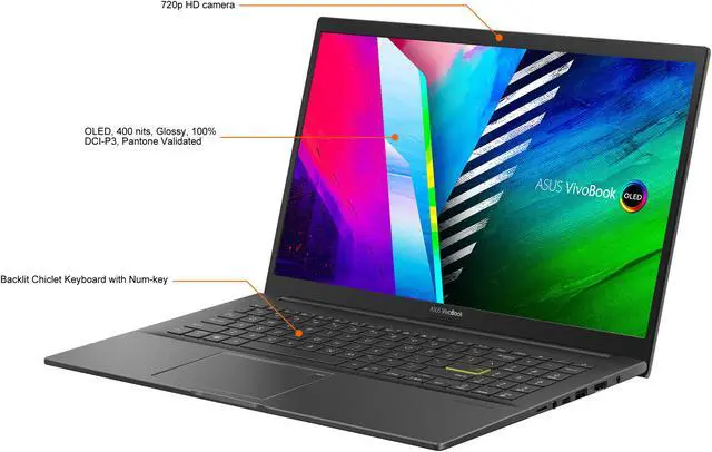 Alt view image 4 of 19 - ASUS VivoBook 15 OLED K513 Laptop, 15.6" OLED Display, Intel i7-1165G7 CPU, NVIDIA GeForce MX350 GPU, 8GB RAM, 512GB PCIe SSD, Fingerprint Reader, Windows 10 Home, Indie Black, K513EQ-NB74