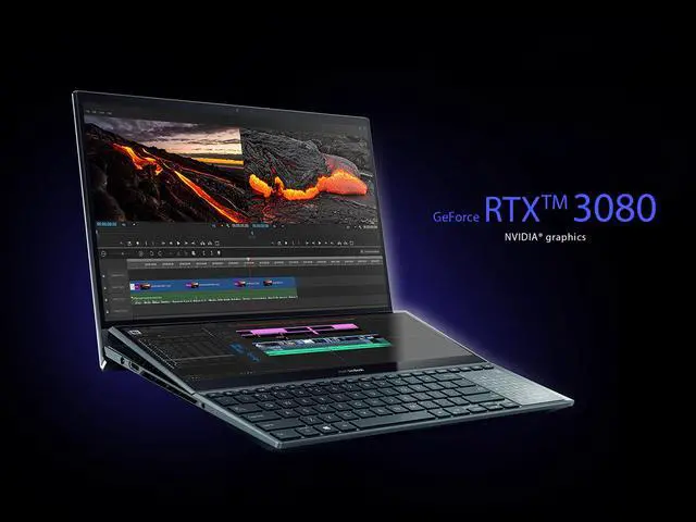 Alt view image 4 of 12 - ASUS ZenBook Pro Duo 15 OLED UX582 Laptop, 15.6" OLED 4K UHD Touch Display, Intel Core i9-11900H, 32GB, 1TB, GeForce RTX 3080 Laptop GPU, ScreenPad Plus, Windows 11 Pro, Celestial Blue, UX582HS-XH99T