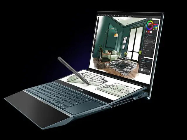 Alt view image 12 of 12 - ASUS ZenBook Pro Duo 15 OLED UX582 Laptop, 15.6" OLED 4K UHD Touch Display, Intel Core i9-11900H, 32GB, 1TB, GeForce RTX 3080 Laptop GPU, ScreenPad Plus, Windows 11 Pro, Celestial Blue, UX582HS-XH99T