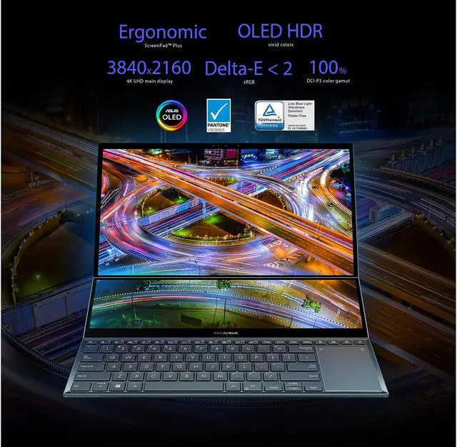 Alt view image 5 of 12 - ASUS ZenBook Pro Duo 15 OLED UX582 Laptop, 15.6" OLED 4K UHD Touch Display, Intel Core i9-11900H, 32GB, 1TB, GeForce RTX 3080 Laptop GPU, ScreenPad Plus, Windows 11 Pro, Celestial Blue, UX582HS-XH99T