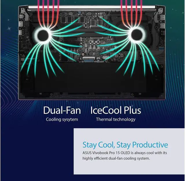 Alt view image 6 of 10 - ASUS VivoBook Pro 15 OLED Ultra Slim Laptop, 15.6" FHD OLED Display, AMD Ryzen 7 5800H CPU, NVIDIA GeForce RTX 3050, 16GB RAM, 512GB SSD, Windows 11 Home, Quiet Blue, M3500QC-DS71