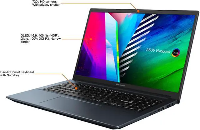 Alt view image 4 of 20 - ASUS VivoBook Pro 15 OLED Slim Laptop, 15.6" FHD OLED Display, Intel Core i5-11300H CPU, NVIDIA GeForce GTX 1650 Max-Q, 8GB RAM, 512GB SSD, Windows 11 Home, Quiet Blue, K3500PH-DB51