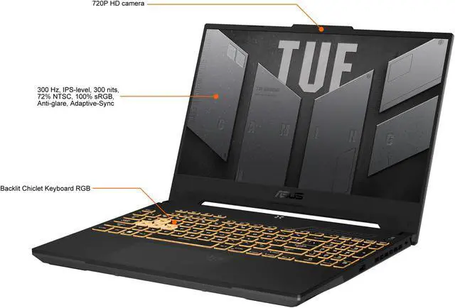 Alt view image 4 of 13 - ASUS TUF Gaming F15 (2022) Gaming Laptop, 15.6" 300Hz FHD Display, Intel Core i7-12700H, GeForce RTX 3060, 16GB DDR5, 1TB PCIe SSD, Thunderbolt 4, Wi-Fi 6, Windows 11 Home, Mecha Gray, FX507ZM-ES74