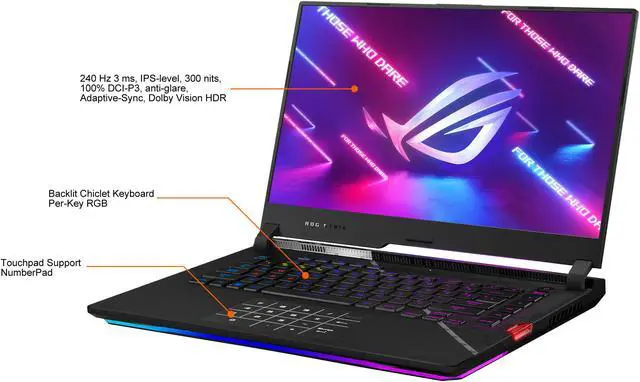 Alt view image 4 of 19 - ASUS ROG Strix Scar 15 (2022) Gaming Laptop, 15.6" 240Hz IPS QHD Display, NVIDIA GeForce RTX 3080, Intel Core i9 12900H, 16GB DDR5, 1TB SSD, Per-Key RGB Keyboard, Windows 11, G533ZS-DS94