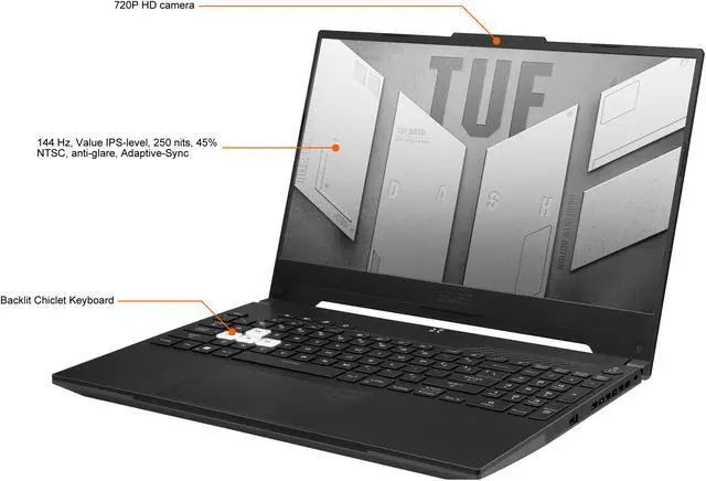 Alt view image 3 of 20 - ASUS TUF Dash 15 (2022) Gaming Laptop, 15.6" 144Hz FHD Display, Intel Core i7-12650H, GeForce RTX 3050 Ti, 16GB DDR5, 512GB SSD, Thunderbolt 4, Backlit Keyboard, Windows 11 Home, Off Black, FX517ZE-ES73
