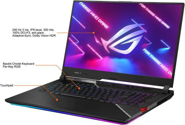Alt view image 4 of 19 - ASUS ROG Strix Scar 17 (2022) Gaming Laptop, 17.3" 240Hz IPS QHD Display, NVIDIA GeForce RTX 3080, Intel Core i9-12900H, 16GB DDR5, 1TB SSD, Per-Key RGB Keyboard, Windows 11, G733ZS-DS94