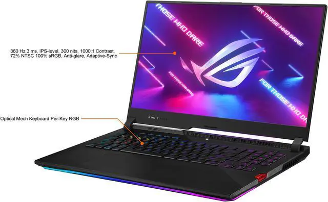 Alt view image 4 of 20 - ASUS ROG Strix Scar 17 (2021) Gaming Laptop, 17.3" 360Hz IPS FHD, NVIDIA GeForce RTX 3080, AMD Ryzen 9 5900HX, 64GB DDR4, 2TB RAID 0 (1+1) SSD, Opti-Mechanical Per-Key RGB Keyboard, Windows 10 Pro, G7