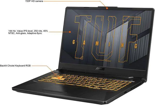 Alt view image 3 of 14 - ASUS TUF Gaming A17 Gaming Laptop, 17.3" 144Hz Full HD IPS-Type, AMD Ryzen 7 5800H Processor, GeForce RTX 3050 Ti, 16GB DDR4, 512GB PCIe SSD, Wi-Fi 6, RGB Keyboard, Windows 10 Home, TUF706QE-MS74