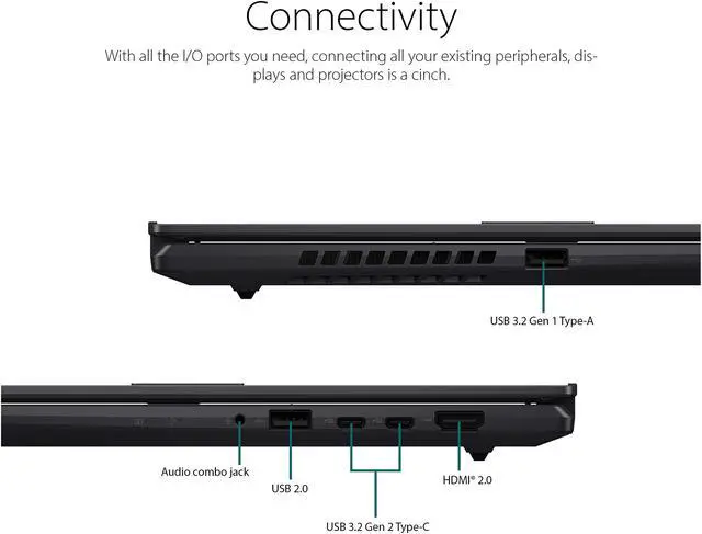 Alt view image 6 of 9 - ASUS VivoBook S 15 Slim Laptop, 15.6" FHD Display, AMD Ryzen 7 5800H CPU, AMD Radeon Graphics, 16GB RAM, 1TB SSD, Windows 11 Home, Fingerprint Reader, Indie Black, S3502QA-NS77