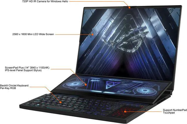 Alt view image 3 of 19 - ASUS ROG Zephyrus Duo 16 (2022) Gaming Laptop AMD Ryzen 9 6900HX  NVIDIA GeForce RTX 3080 Ti 32GB DDR5 2TB SSD  16" 165Hz ROG Nebula HDR QHD+ Display Windows 11 Pro GX650RX-XS97