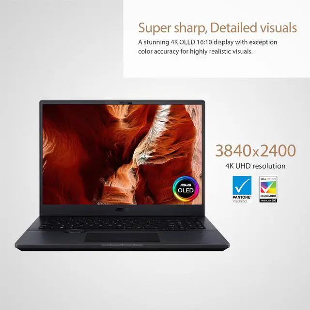 Alt view image 4 of 15 - ASUS ProArt StudioBook 16 OLED Laptop, 16" 3840x2400 OLED Display, Intel core i7-12700H, 16GB DDR5 SO-DIMM, 1TB + 1TB M.2 NVMe PCIe 4.0 Performance SSD, NVIDIA GeForce RTX 3070 Ti, Windows 11 Home, H7600ZW-DB76, Mineral Black