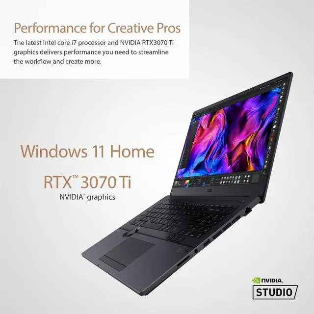 Alt view image 6 of 15 - ASUS ProArt StudioBook 16 OLED Laptop, 16" 3840x2400 OLED Display, Intel core i7-12700H, 16GB DDR5 SO-DIMM, 1TB + 1TB M.2 NVMe PCIe 4.0 Performance SSD, NVIDIA GeForce RTX 3070 Ti, Windows 11 Home, H7600ZW-DB76, Mineral Black