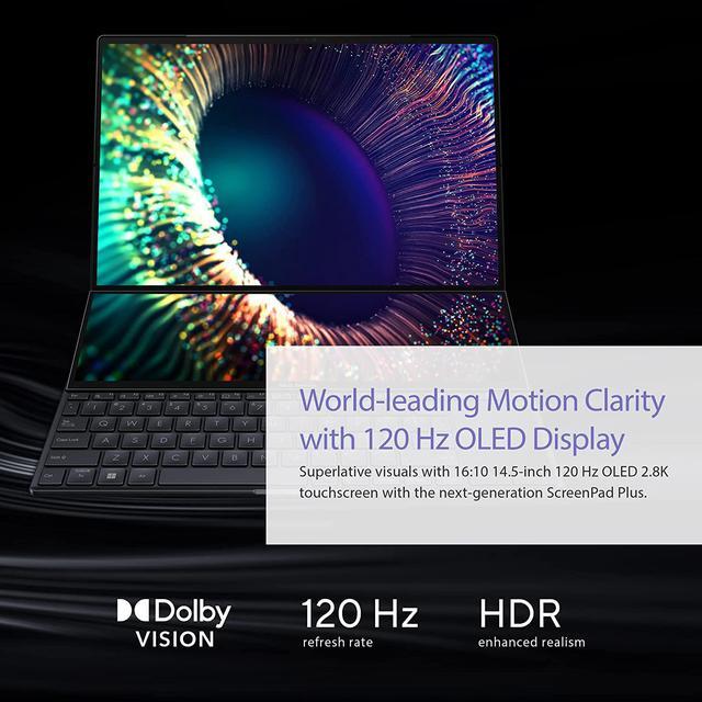 Alt view image 7 of 11 - ASUS ZenBook Pro 14 Duo OLED 14.5" 2.8K OLED Touch, 120Hz Refresh Rate, ScreenPad Plus, Intel Evo Platform, i7-12700H CPU, 32GB RAM, 1TB SSD, Windows 11 Home, Tech Black, UX8402ZA-DB76T
