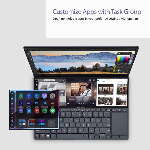 Alt view image 10 of 11 - ASUS ZenBook Pro 14 Duo OLED 14.5" 2.8K OLED Touch, 120Hz Refresh Rate, ScreenPad Plus, Intel Evo Platform, i7-12700H CPU, 32GB RAM, 1TB SSD, Windows 11 Home, Tech Black, UX8402ZA-DB76T