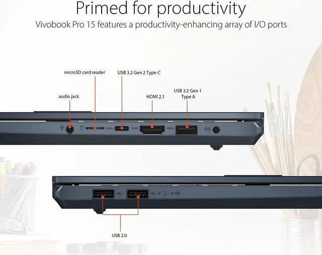 Alt view image 5 of 9 - ASUS Vivobook Pro 15 M6500RE-EB74 OLED Laptop, 15.6” 2.8K OLED Display, AMD Ryzen 7 6800H Mobile CPU, NVIDIA GeForce RTX 3050 Ti , 16GB RAM, 1TB SSD, Windows 11 Home, Quiet Blue