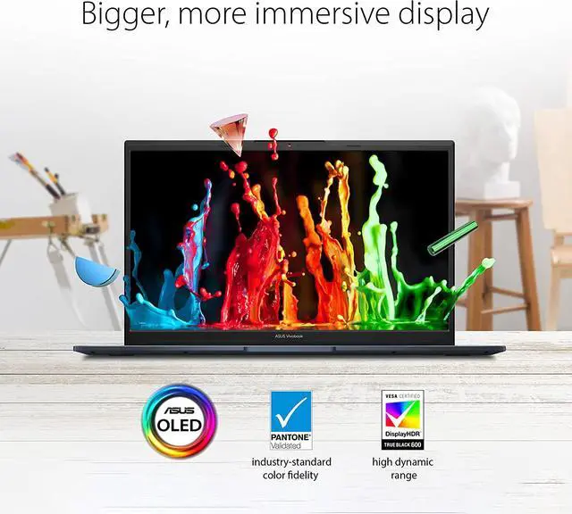 Alt view image 6 of 9 - ASUS Vivobook Pro 15 M6500RE-EB74 OLED Laptop, 15.6” 2.8K OLED Display, AMD Ryzen 7 6800H Mobile CPU, NVIDIA GeForce RTX 3050 Ti , 16GB RAM, 1TB SSD, Windows 11 Home, Quiet Blue
