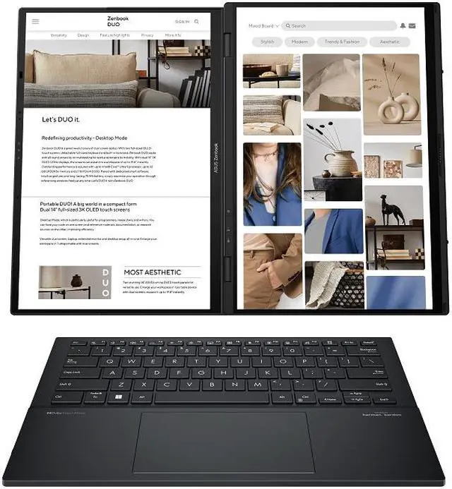 Alt view image 10 of 15 - ASUS Zenbook DUO Laptop, Dual 14" OLED 3K 120Hz Touch Display, Intel Evo Certified, Intel Core Ultra 9 185H CPU, Intel Arc Graphics, 32GB RAM, 1TB SSD, Windows 11, Inkwell Gray, UX8406MA-PS99T
