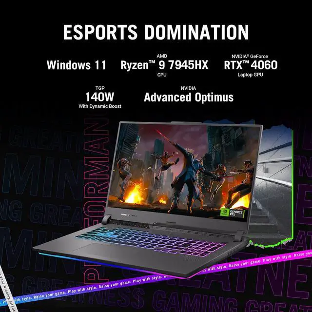 Alt view image 7 of 9 - ASUS ROG Strix G17 Gaming Laptop AMD Ryzen 9 7845HX 3.0 GHz NVIDIA GeForce RTX 4060 16GB Memory 1 TB PCIe SSD 17.3" WQHD Windows 11 Home G713PV-WS94