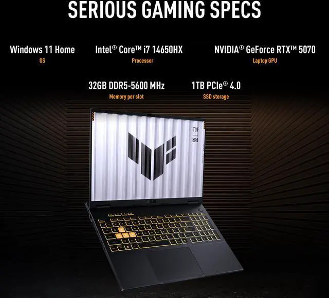 Alt view image 11 of 18 - ASUS TUF Gaming F16 - 16" GeForce RTX 5070 Laptop GPU - Intel Core i7-14650HX  - 32GB Memory - 1 TB PCIe SSD - Windows 11 Home - Gaming Laptop - 165 Hz (FX608JPR-DS76 )