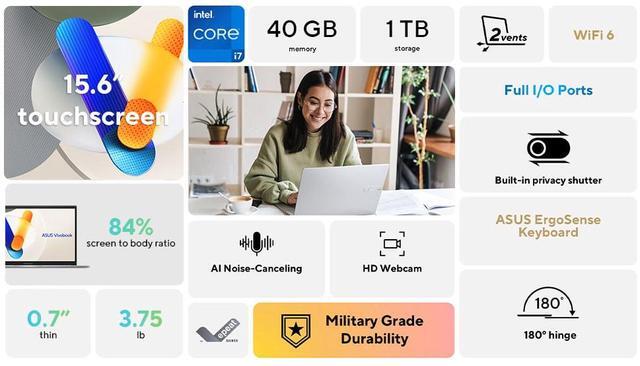 Alt view image 3 of 15 - ASUS VivoBook 15.6" Touchscreen Laptop i7-1355U 40GB RAM 1 TB PCIe SSD Windows 11 Home F1504VA-SB76T