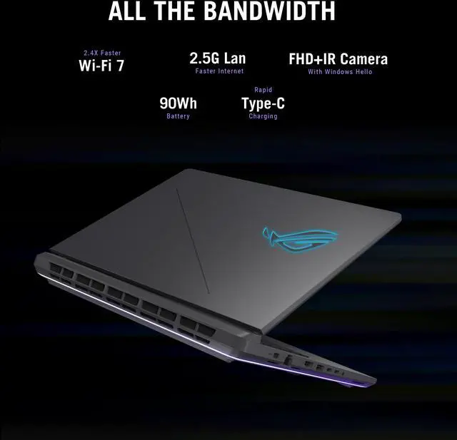 Alt view image 7 of 14 - ASUS ROG Strix G16 - 16" GeForce RTX 5060 Laptop GPU - Intel Core Ultra 9 275HX  - 32GB Memory - 1 TB NVMe SSD - Windows 11 Home - Gaming Laptop - 240 Hz IPS (G615LM-DS96 )