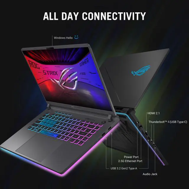 Alt view image 12 of 14 - ASUS ROG Strix G16 - 16" GeForce RTX 5060 Laptop GPU - Intel Core Ultra 9 275HX  - 32GB Memory - 1 TB NVMe SSD - Windows 11 Home - Gaming Laptop - 240 Hz IPS (G615LM-DS96 )