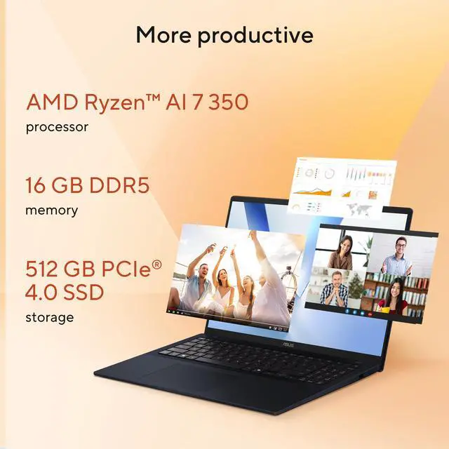 Alt view image 13 of 20 - Asus VivoBook 16" Copilot+ PC Laptop AMD Ryzen AI 7 350 16GB DDR5 Memory 512GB PCIE SSD 16.0" Windows 11 Home