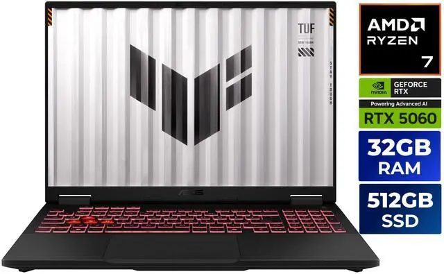 Main image of ASUS TUF Gaming A16 - 16" GeForce RTX 5060 Laptop GPU - AMD Ryzen 7 260 - 32GB Memory - 512 GB NVMe SSD - Windows 11 Home - Gaming Laptop - 165 Hz IPS (FA608UM-NS73 )