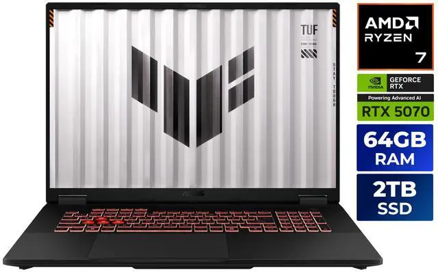 ASUS TUF Gaming - 18" GeForce RTX 5070 Laptop GPU - AMD Ryzen 7 260 - 64GB Memory - 2 TB SSD - Windows 11 Home Gaming Laptop - 240 Hz IPS (FA808UP-NS74 )