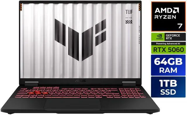 Main image of ASUS TUF Gaming A16 - 16" GeForce RTX 5060 Laptop GPU - AMD Ryzen 7 260 - 64GB Memory - 1 TB SSD - Windows 11 Home - Gaming Laptop - 165 Hz IPS (FA608UM-NS73 )