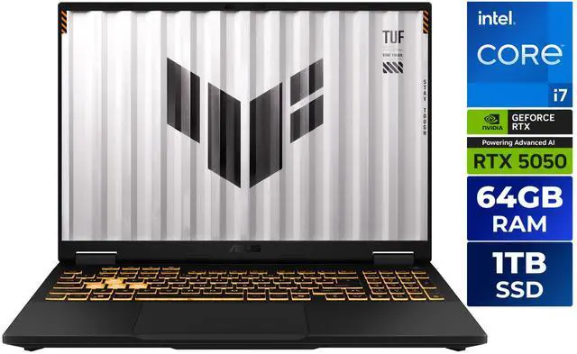 Main image of ASUS TUF Gaming F16 - 16" GeForce RTX 5050 Laptop GPU - Intel® Core™ i7 Processor 14650HX, 2.2 GHz, up to 5.2GHz  - 64GB Memory - 1 TB SSD - Windows 11 Home - Gaming Laptops - 165 Hz IPS (FX608JHR-ES73 )